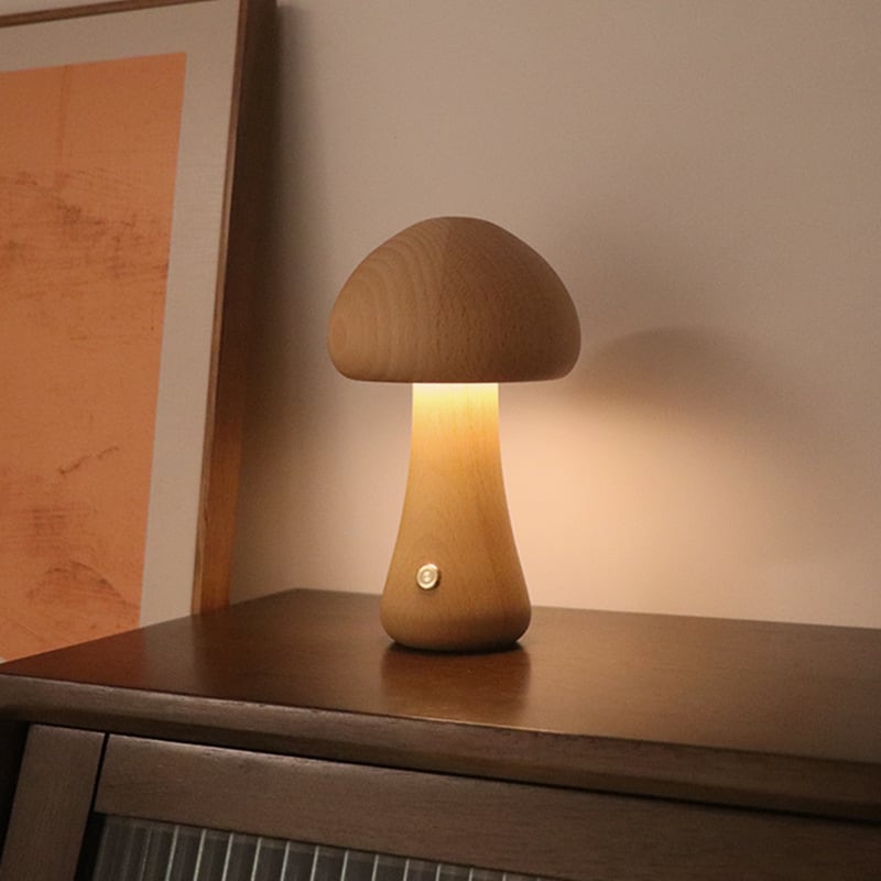 Solid Wood Mushroom Table Lamp